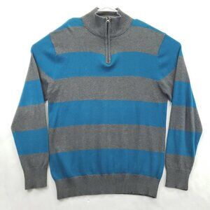 Carbon Sweater Mens XL Gray Blue Cotton Long Sleeve Mock Neck 1/4 Zip Pullover